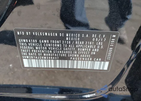 2017 Volkswagen Jetta 1.4T S из США, поврежденный, VIN 3VW2B7AJ2HM399437